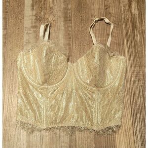 Victorias Secret 32C Dream Angels Lined Strapless Longline Bra Bustier Silver